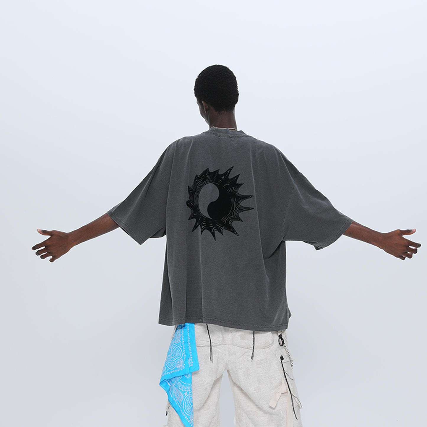 MUZE BLACK LABEL -【ACID YIN-YANG FLOCKY PRINT T-SH(PIGMENT BLACK)】ミューズ インヤン Tシャツ フロッキー ピグメント ブラック