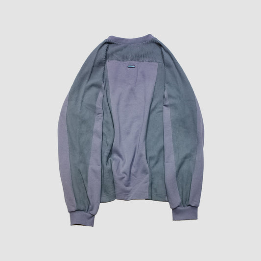 MUZE TURQUOISE LABEL - 【STRIPE HENRY NECK WAFFLE SWEAT】(L.BLUE×BLUE)ミューズ ヘンリーネック ワッフル スウェット ライトブルー ブルー