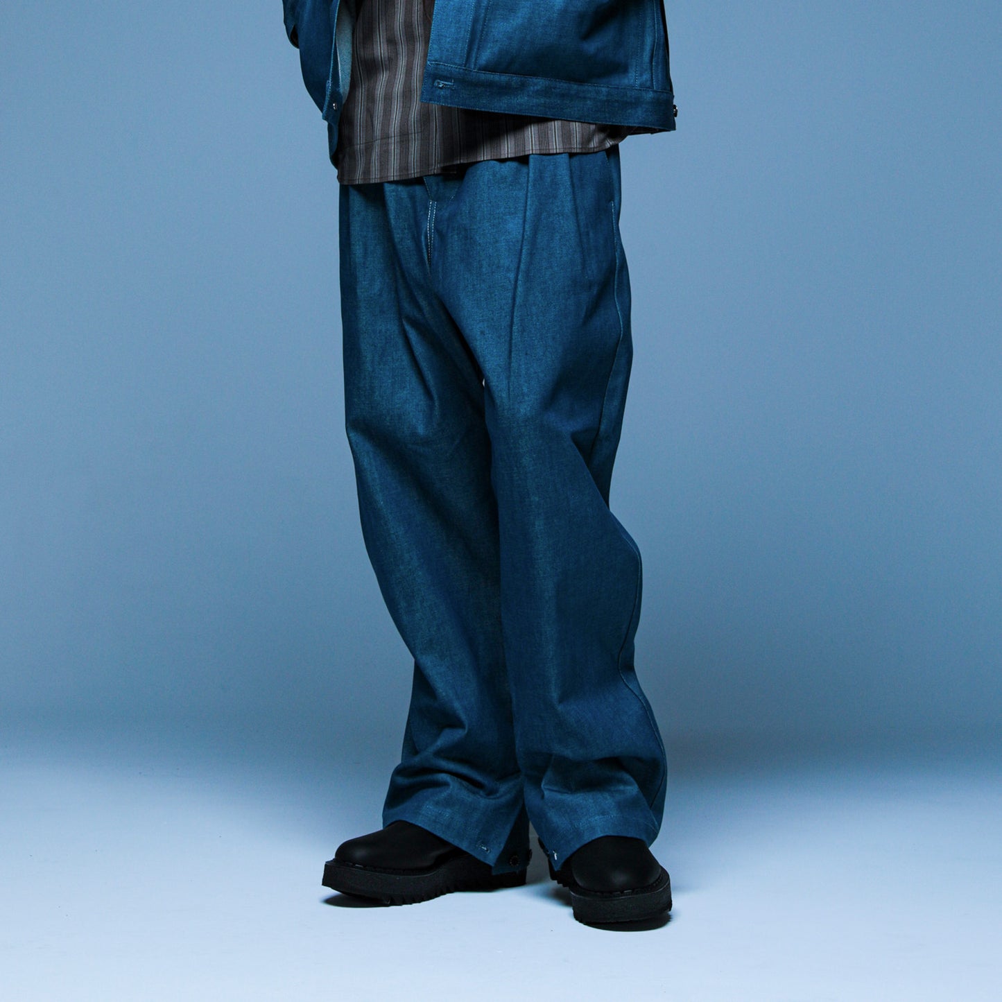 MUZE TURQUOISE LABEL - HEM SLIT WIDE DENIM TROUSERS(INDIGO)ミューズ ヘムスリット デニム トラウザー ワイド インディゴ