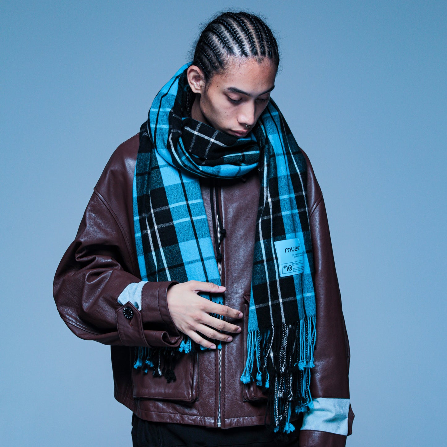 MUZE TURQUOISE LABEL - CASHMERE WOOL SCARF(CHECK) ミューズ カシミア ウール スカーフ マフラー チェック