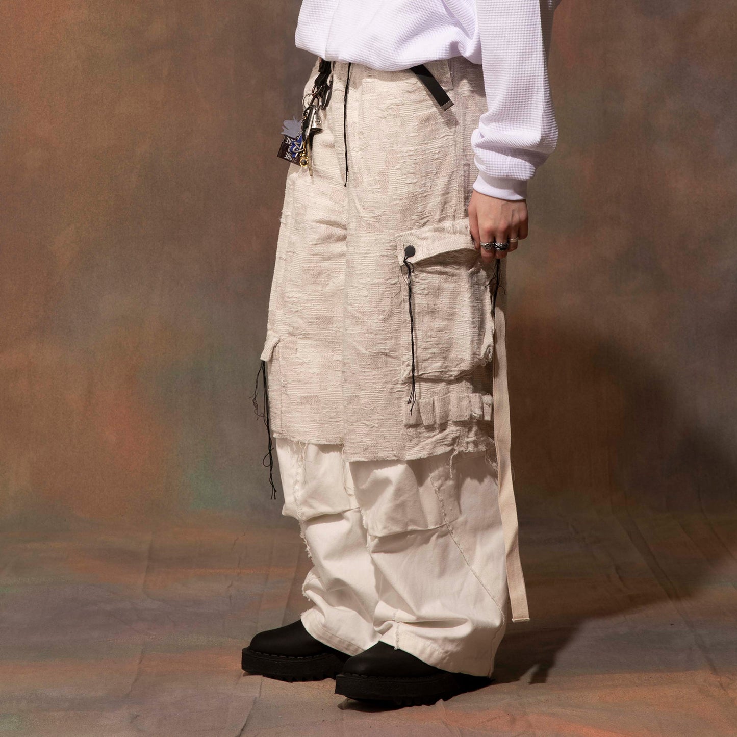 MUZE TURQUOISE LABEL × MINUS -【HBT CROPPED CARGO CRUST BORO(OFF)】ミューズ マイナス カーゴ クロップド パンツ カットジャガード オフ ホワイト