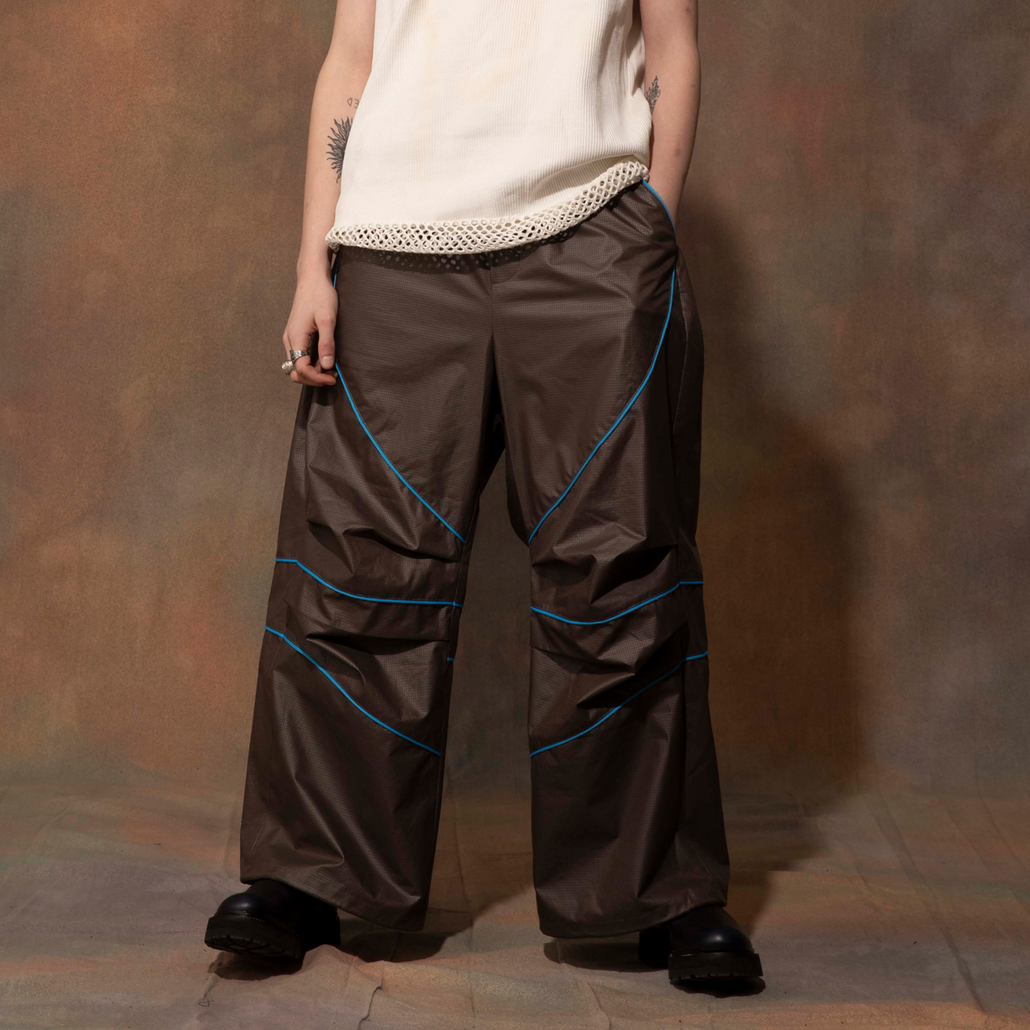 MUZE TURQUOISE LABEL - PIPING WIDE PANTS(BROWN)ミューズ パイピング ワイド パンツ ブラウン