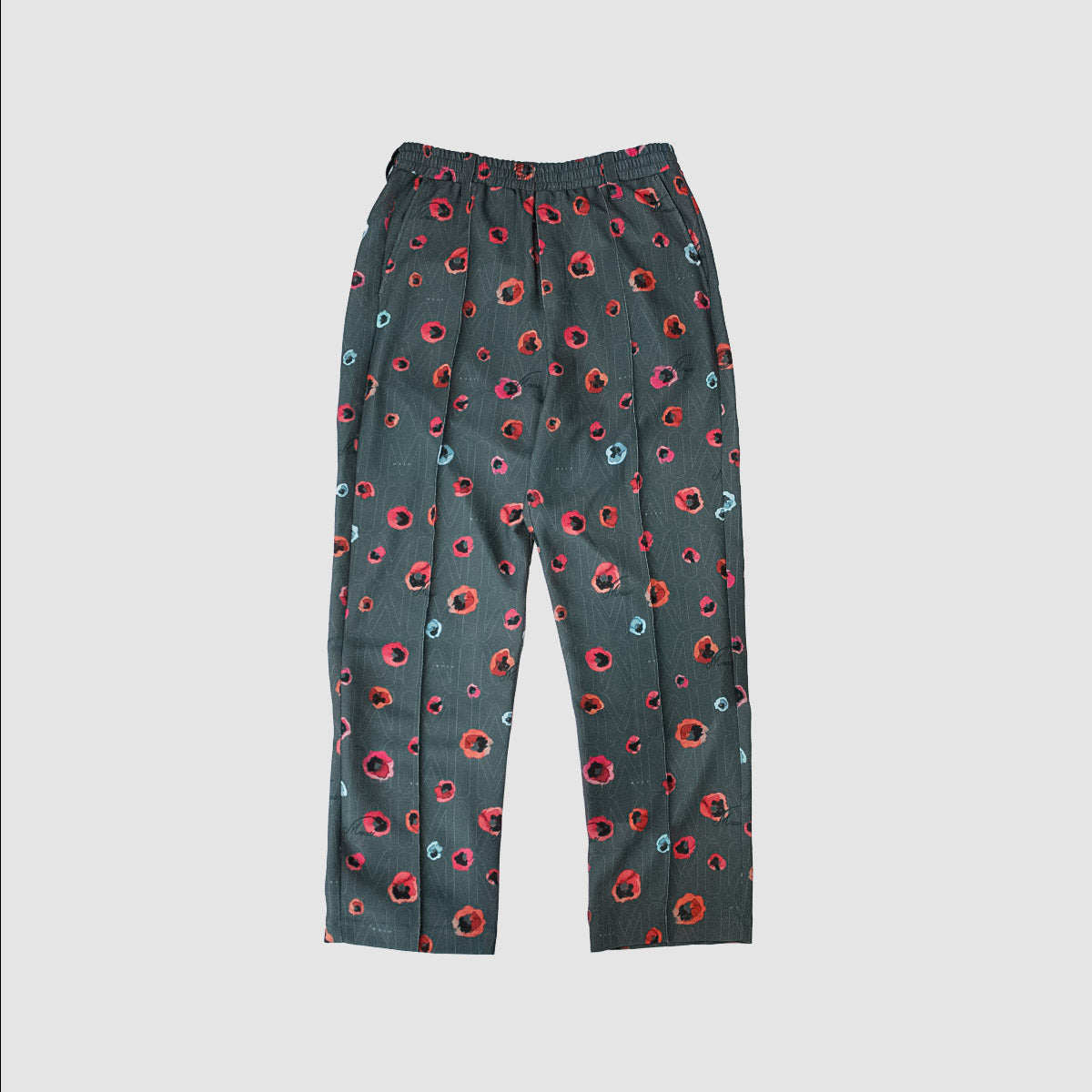 MUZE TURQUOISE LABEL - FLOWER HANDWRITING LOGO EASY PANTS (CHARCOAL GRAY) ミューズ グラフィック パンツ チャコール
