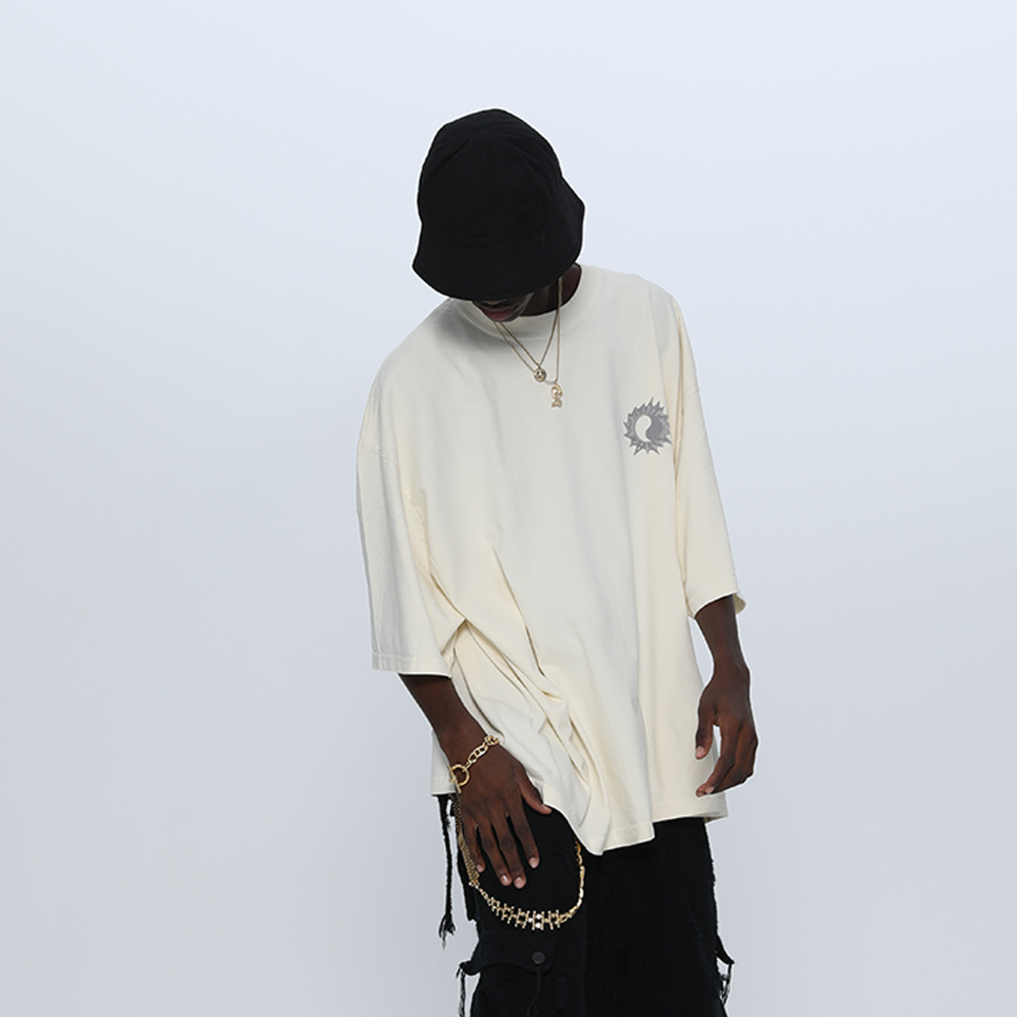 【SECRET SALE】MUZE BLACK LABEL -【ACID YIN-YANG FLOCKY PRINT T-SH(NATURAL)】ミューズ インヤン Tシャツ フロッキー ナチュラル