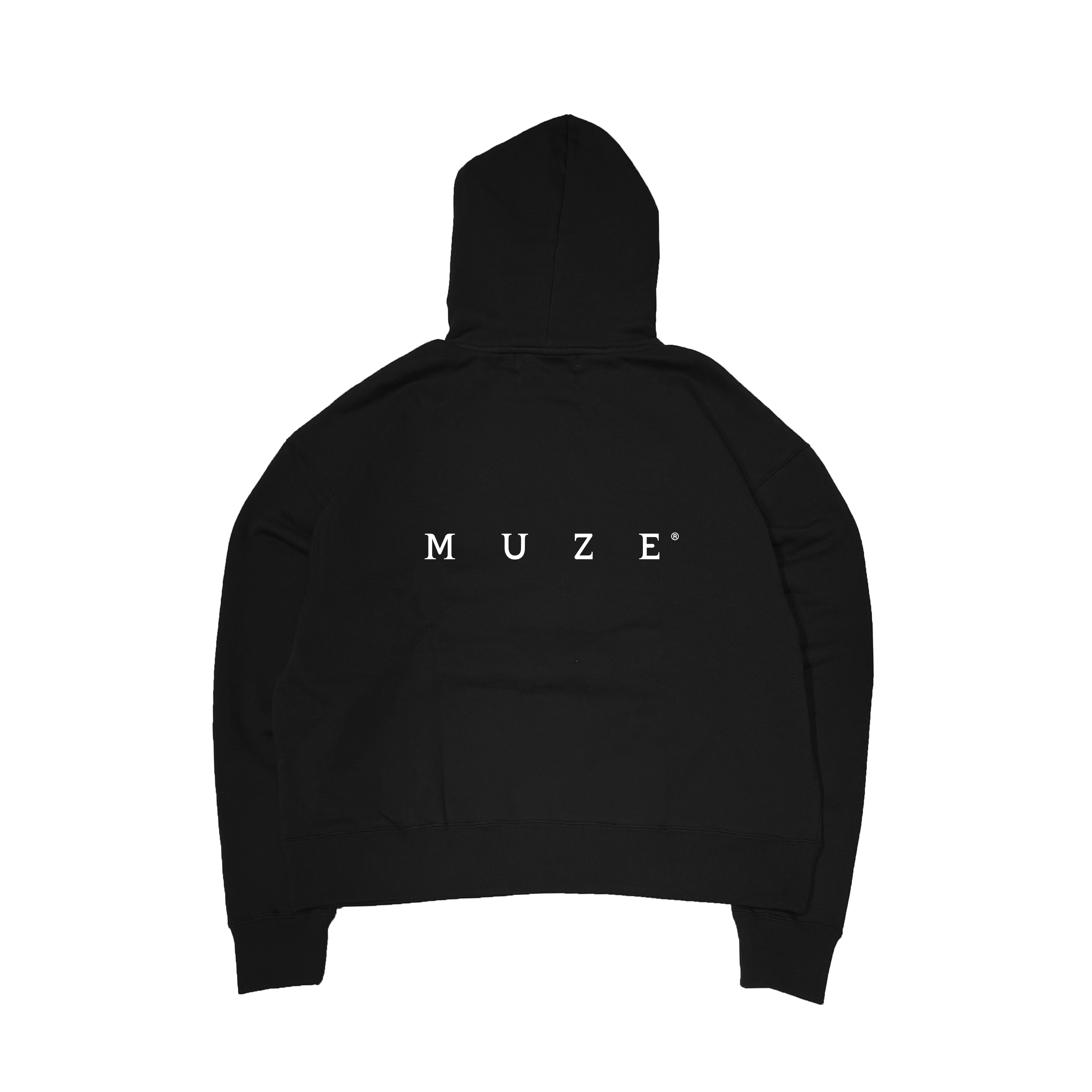 MUZE® TURQUOISE LABEL - SWEAT LOGO WIDE HOODIE(BLACK×WHITE