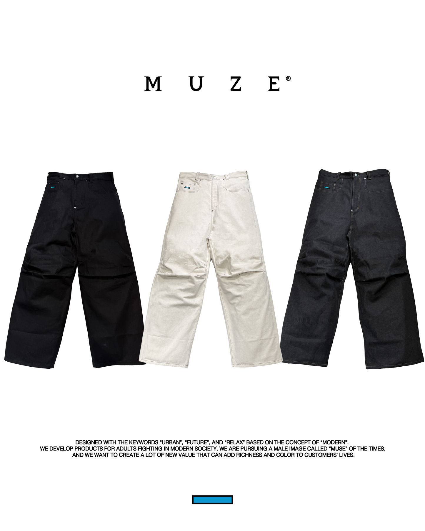 MUZE TURQUOISE LABEL - RIGID DARTS DENIM TROUSERS(BLACK)ミューズ リジッド ダーツ デニム トラウザー ブラック