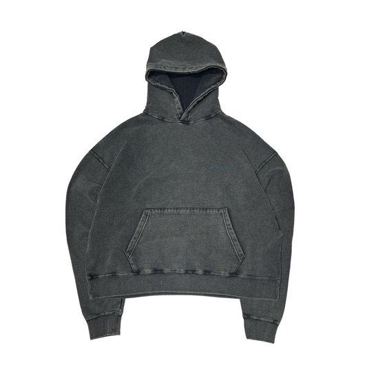 MUZE® TURQUOISE LABEL - STONE BIO BLEACH SWEAT LOGO WIDE HOODIE(BLACK×TURQUOISE)ミューズ ストーンバイオブリーチ ロゴ ワイド フーディー ブラック ターコイズ