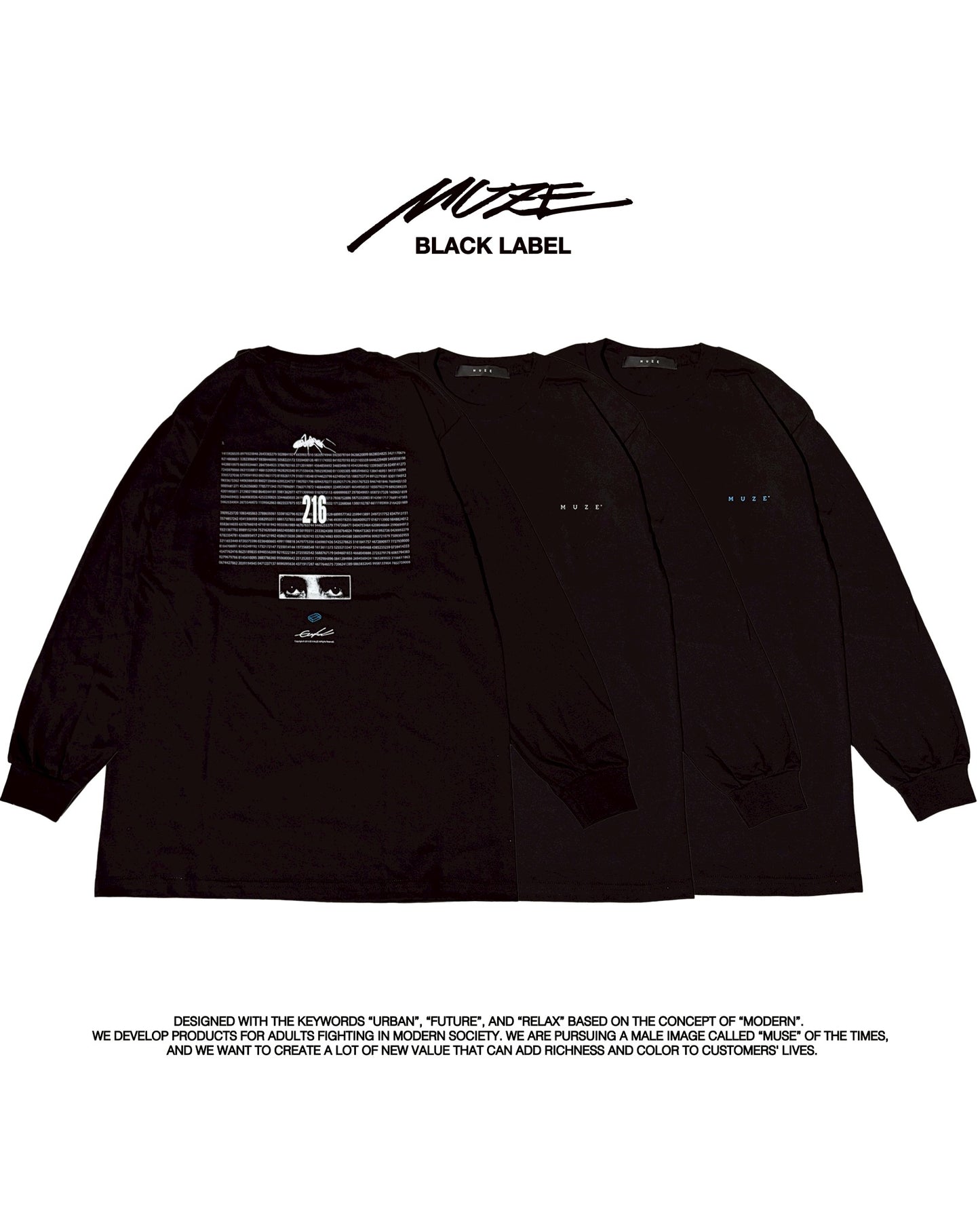 MUZE BLACK LABEL -【EUCLID L/S T-SH(BLACK×WHITE)】ミューズ ユークリッド ロングスリーブ ブラック ホワイト