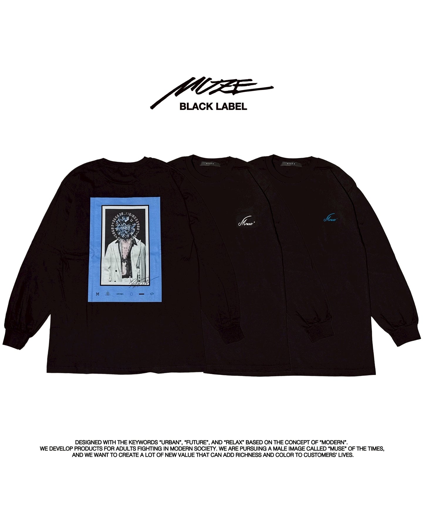 MUZE BLACK LABEL -【PERSONAL L/S T-SH(BLACK×WHITE)】ミューズ パーソナル ロングスリーブ ブラック ホワイト