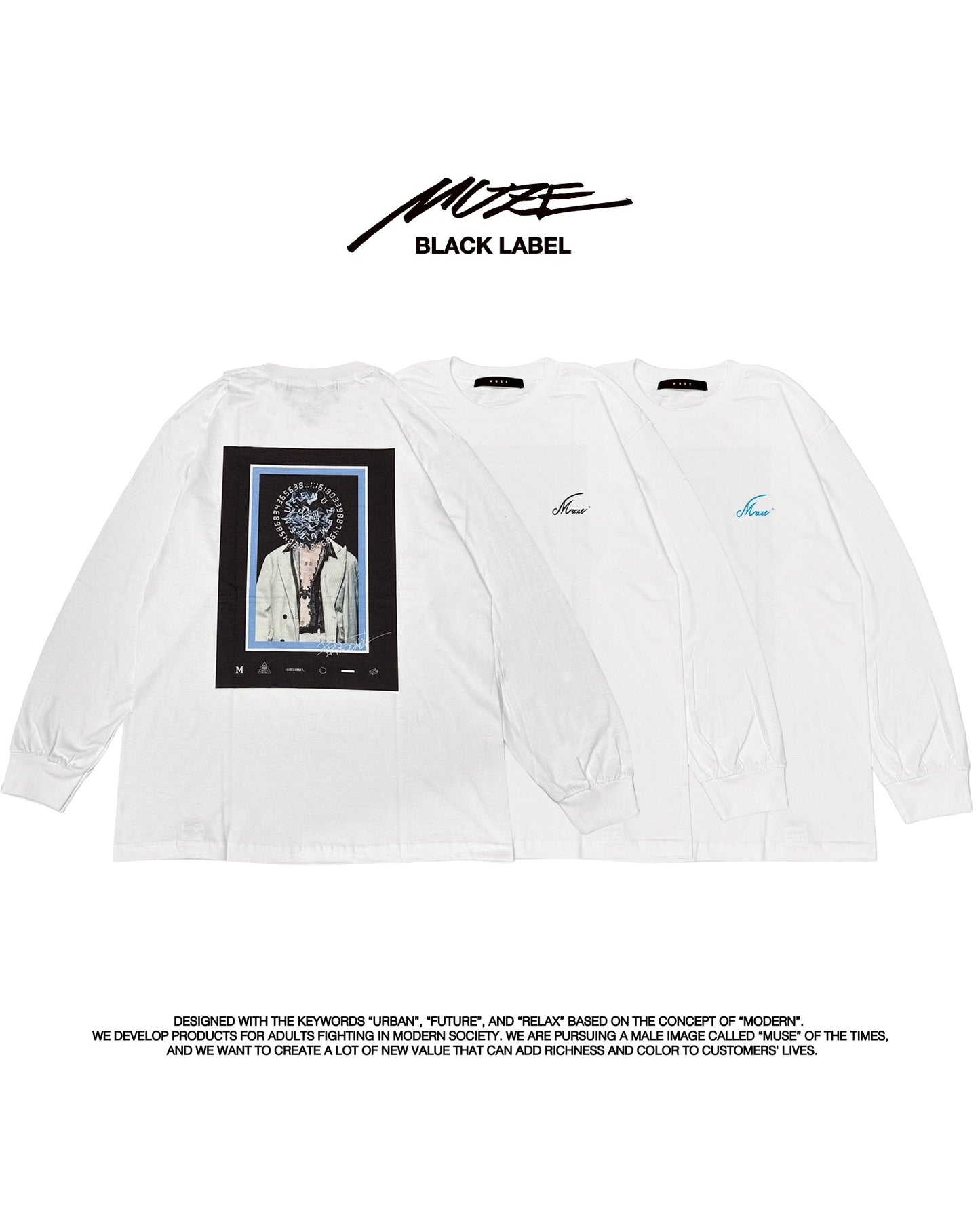 MUZE BLACK LABEL -【PERSONAL L/S T-SH(WHITE×BLACK)】ミューズ パーソナル ロングスリーブ ホワイト ブラック