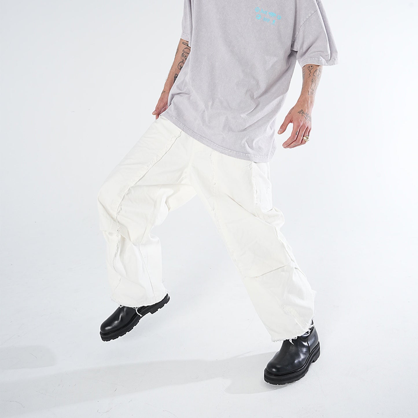 MUZE TURQUOISE LABEL - SWITCHING DENIM CARVE PANTS(WHITE)ミューズ 切り替え デニム パンツ ホワイト