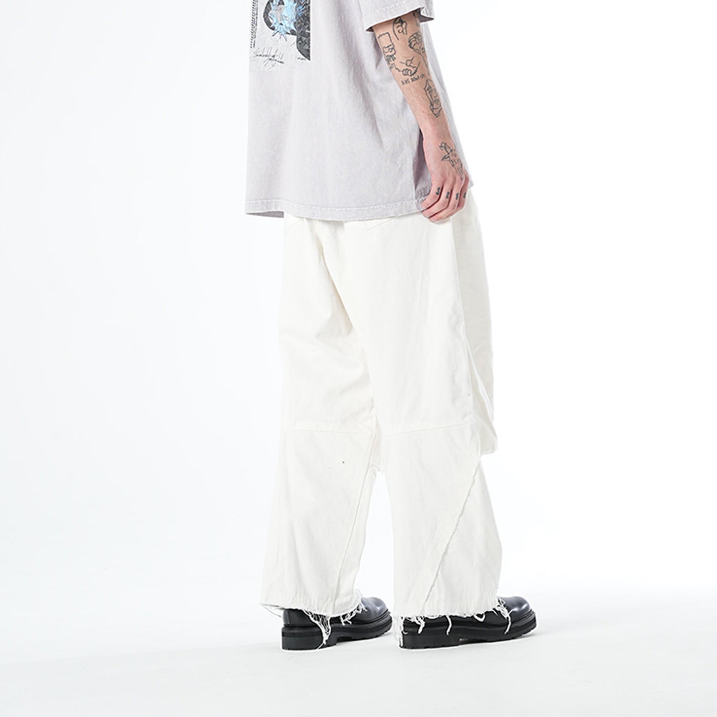 MUZE TURQUOISE LABEL - SWITCHING DENIM CARVE PANTS(WHITE)ミューズ 切り替え デニム パンツ ホワイト