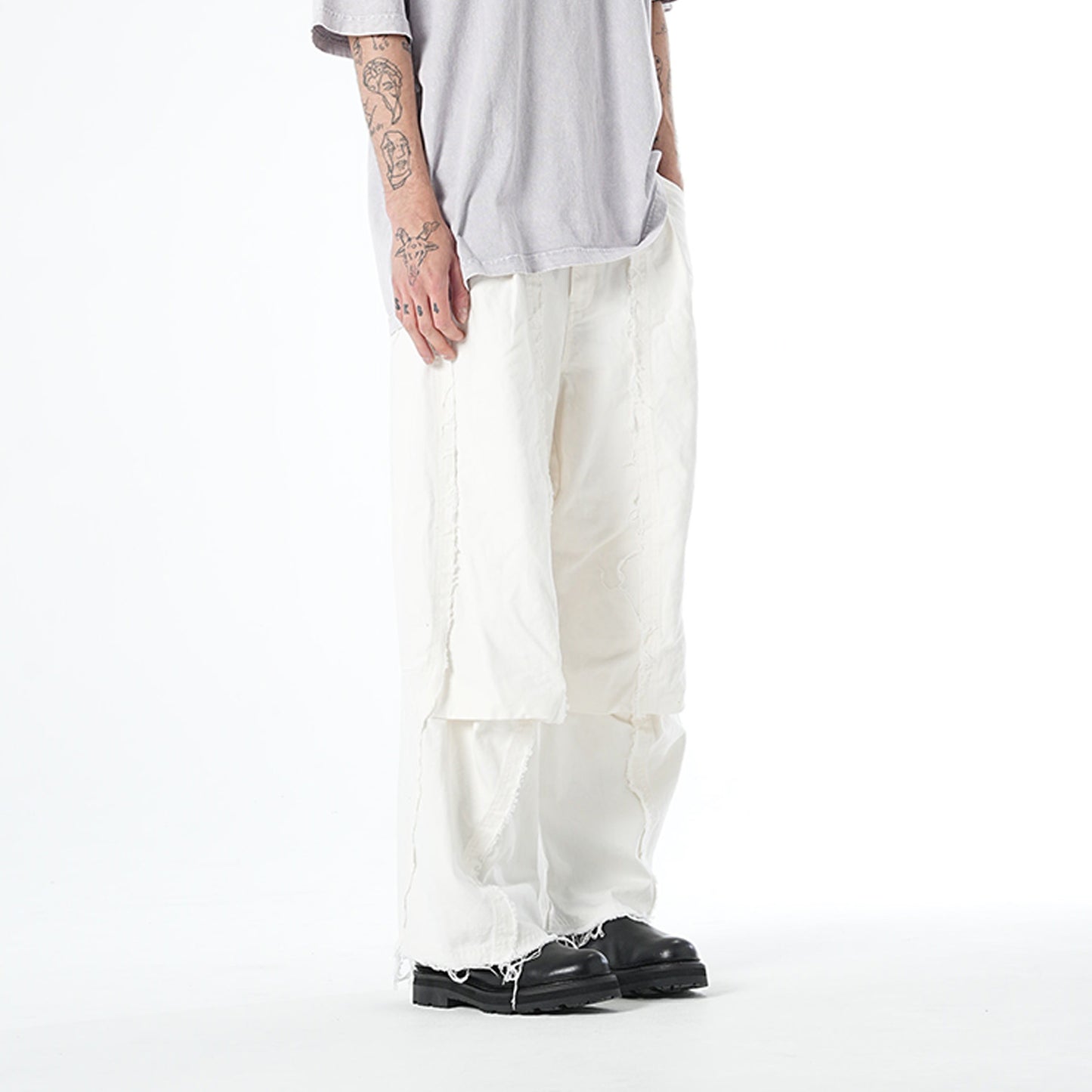 MUZE TURQUOISE LABEL - SWITCHING DENIM CARVE PANTS(WHITE)ミューズ 切り替え デニム パンツ ホワイト