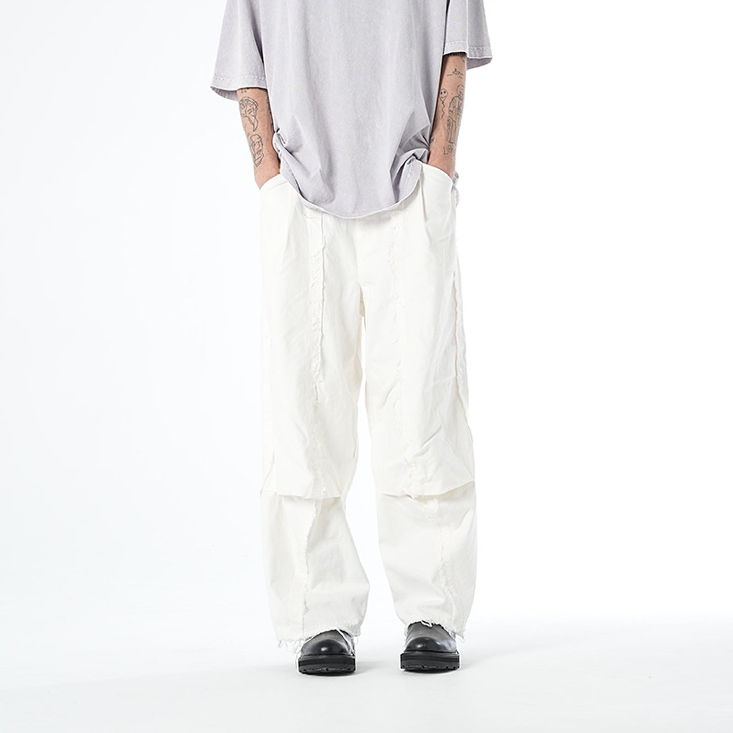 MUZE TURQUOISE LABEL - SWITCHING DENIM CARVE PANTS(WHITE)ミューズ 切り替え デニム パンツ ホワイト