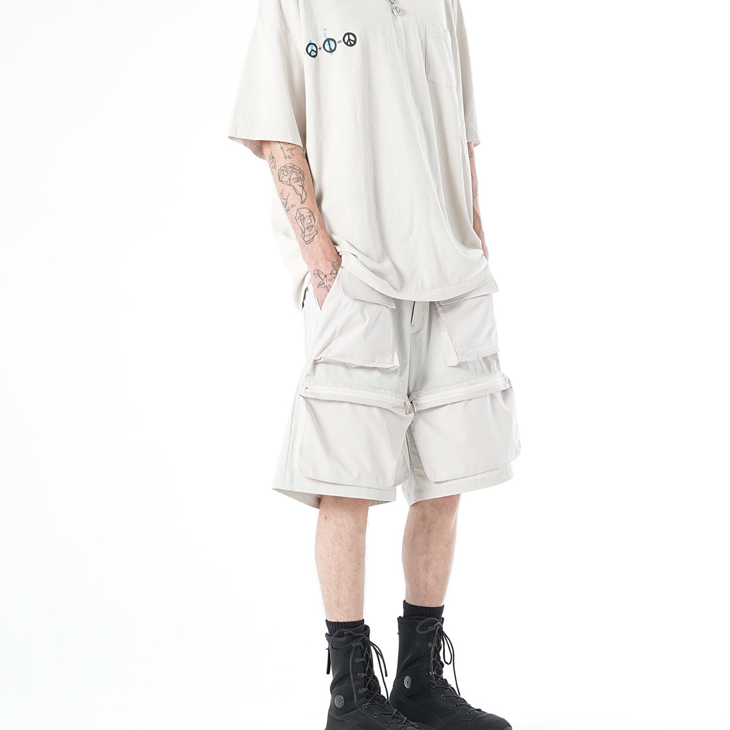 MUZE TURQUOISE LABEL - RIP STOP POCKET SHORTS(WHITE) ミューズ ショーツ ポケット リップストップ ホワイト