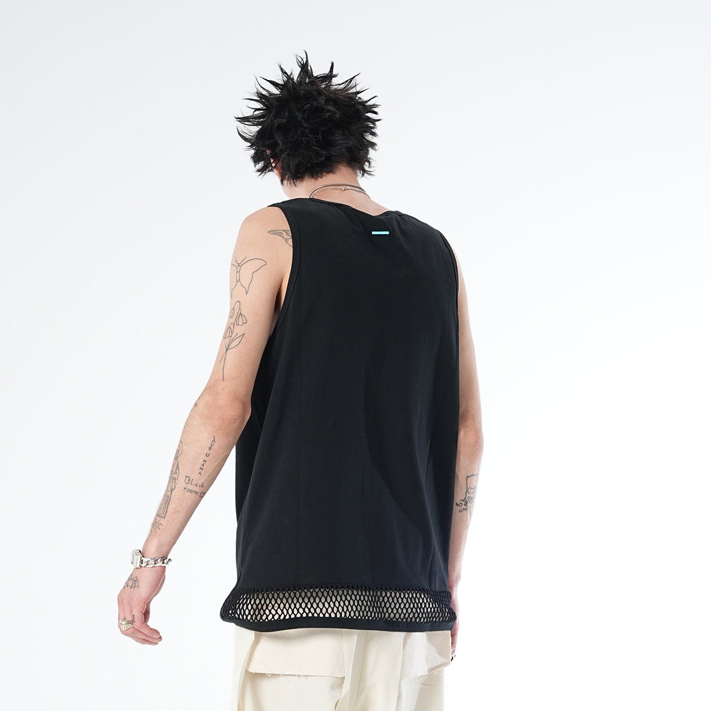 MUZE TURQUOISE LABEL - HEM MESH TANK TOP(BLACK) ミューズ タンクトップ メッシュ 切り替え ブラック