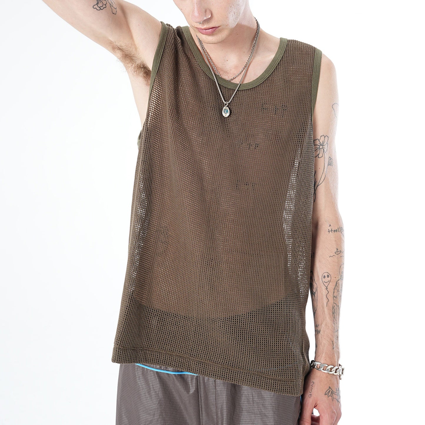 MUZE TURQUOISE LABEL - MESH TANK TOP(KHAKI) ミューズ タンクトップ メッシュ カーキ