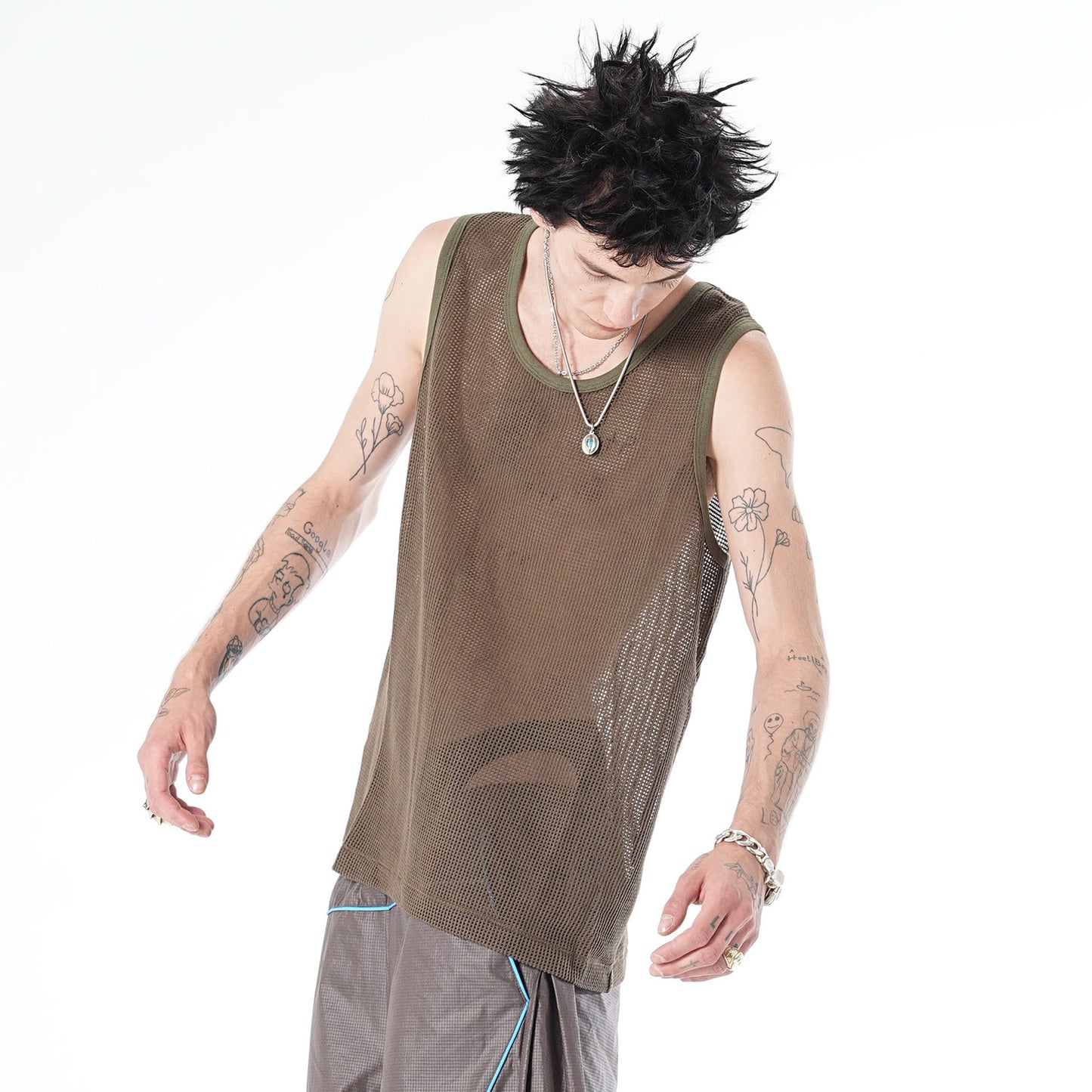 MUZE TURQUOISE LABEL - MESH TANK TOP(KHAKI) ミューズ タンクトップ メッシュ カーキ