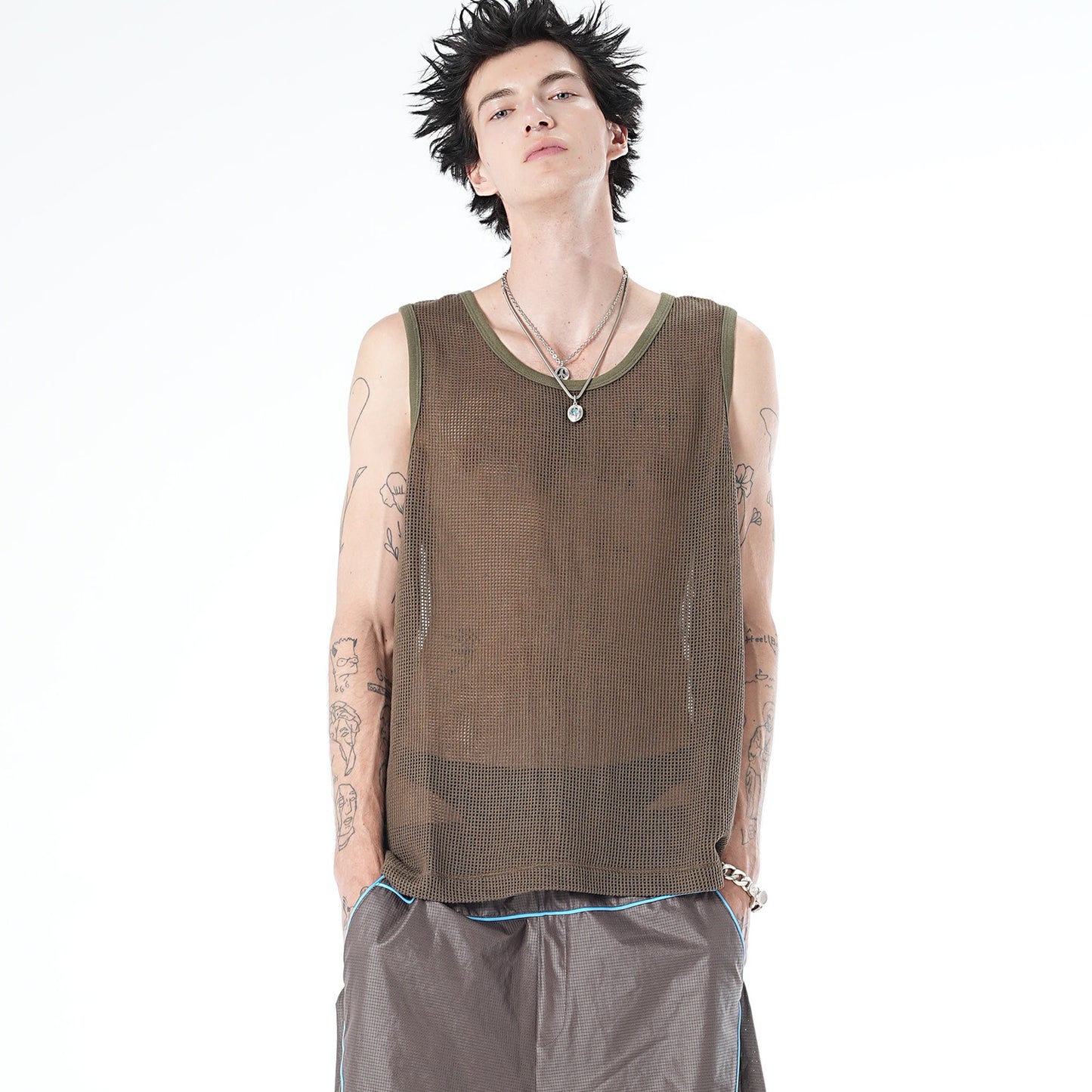 MUZE TURQUOISE LABEL - MESH TANK TOP(KHAKI) ミューズ タンクトップ メッシュ カーキ