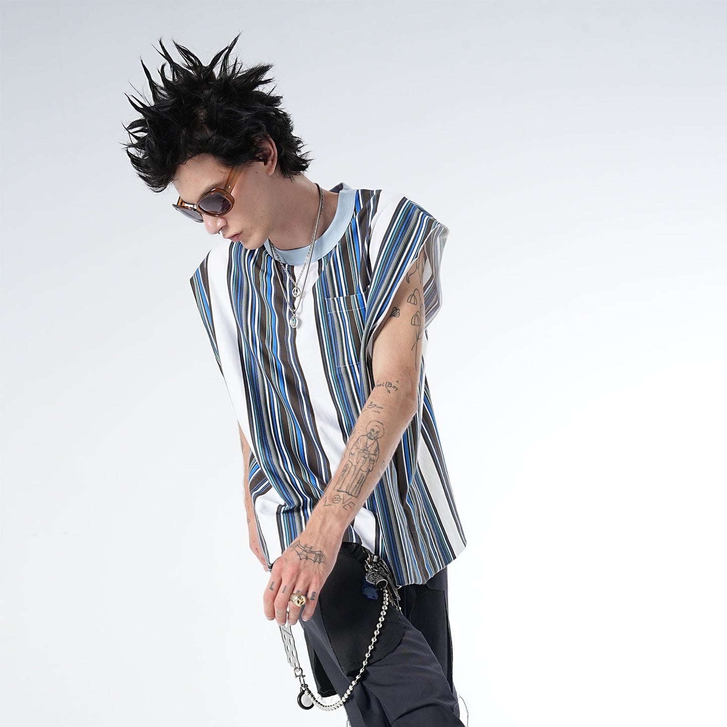MUZE TURQUOISE LABEL - MULTI STRIPE SLEEVELESS C/T(LIGHT BLUE×WHITE)ミューズ ストライプ ノースリーブ ライトブルー ホワイト