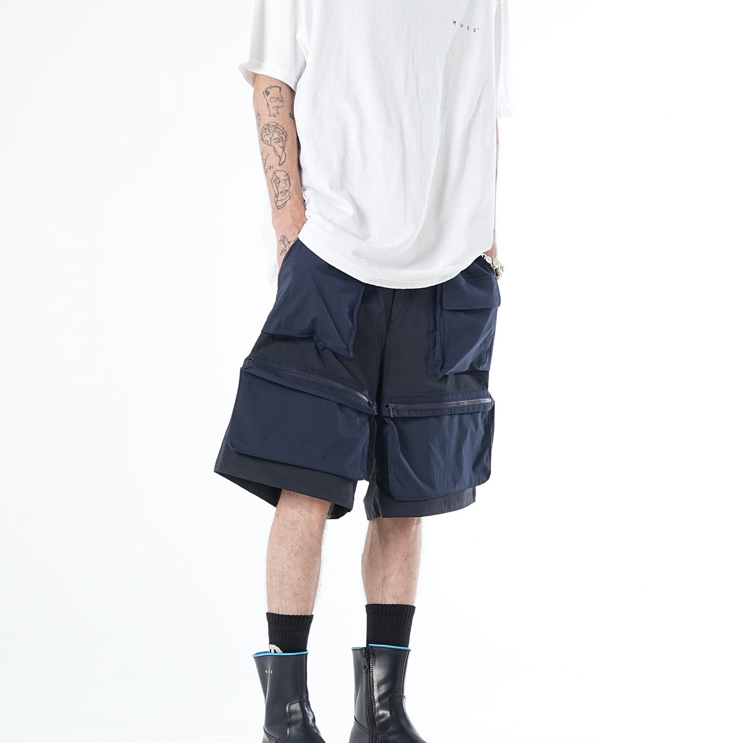 MUZE TURQUOISE LABEL - RIP STOP POCKET SHORTS(NAVY) ミューズ ショーツ ポケット リップストップ ネイビー