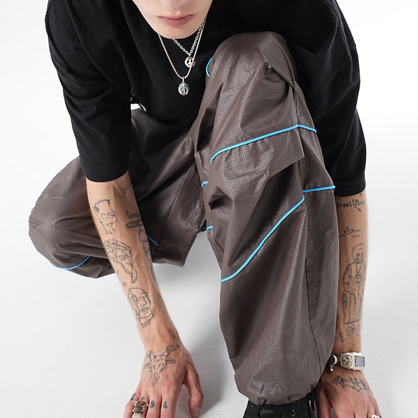 MUZE TURQUOISE LABEL - PIPING WIDE PANTS(BROWN)ミューズ パイピング ワイド パンツ ブラウン