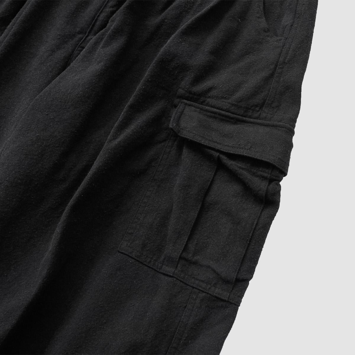 FACCIES - Silk Nep Wide Tuck Cargo Pt(BLACK) ファッチーズ シルク ネップ ワイド タック カーゴ パンツ ブラック