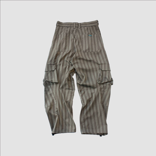 MUZE TURQUOISE LABEL - VILOFT STRIPE DOUBLE KNEE CARGO PANTS(BROWN)ミューズ ストライプ ダブルニー カーゴ パンツ ブラウン