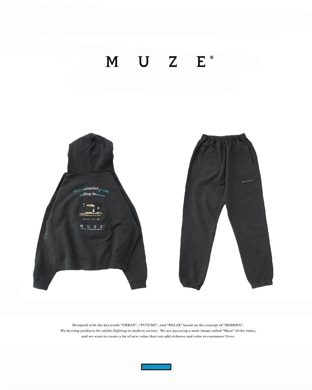 MUZE TURQUOISE LABEL - MUZE®︎ EMBROIDERY PIGMENT DYE HOODIE(PIGMENT BLACK)ミューズ 刺繍 フーディー ピグメント ブラック