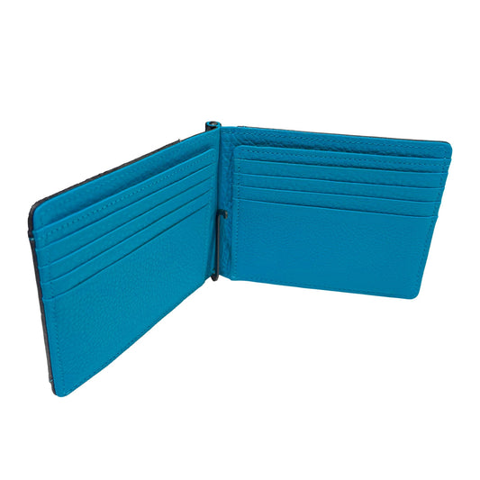 MUZE -【LEATHER MONEY CLIP WALLET(BLACK×TURQUOISE)】ミューズ レザー マネー クリップ 財布 ブラック ターコイズ