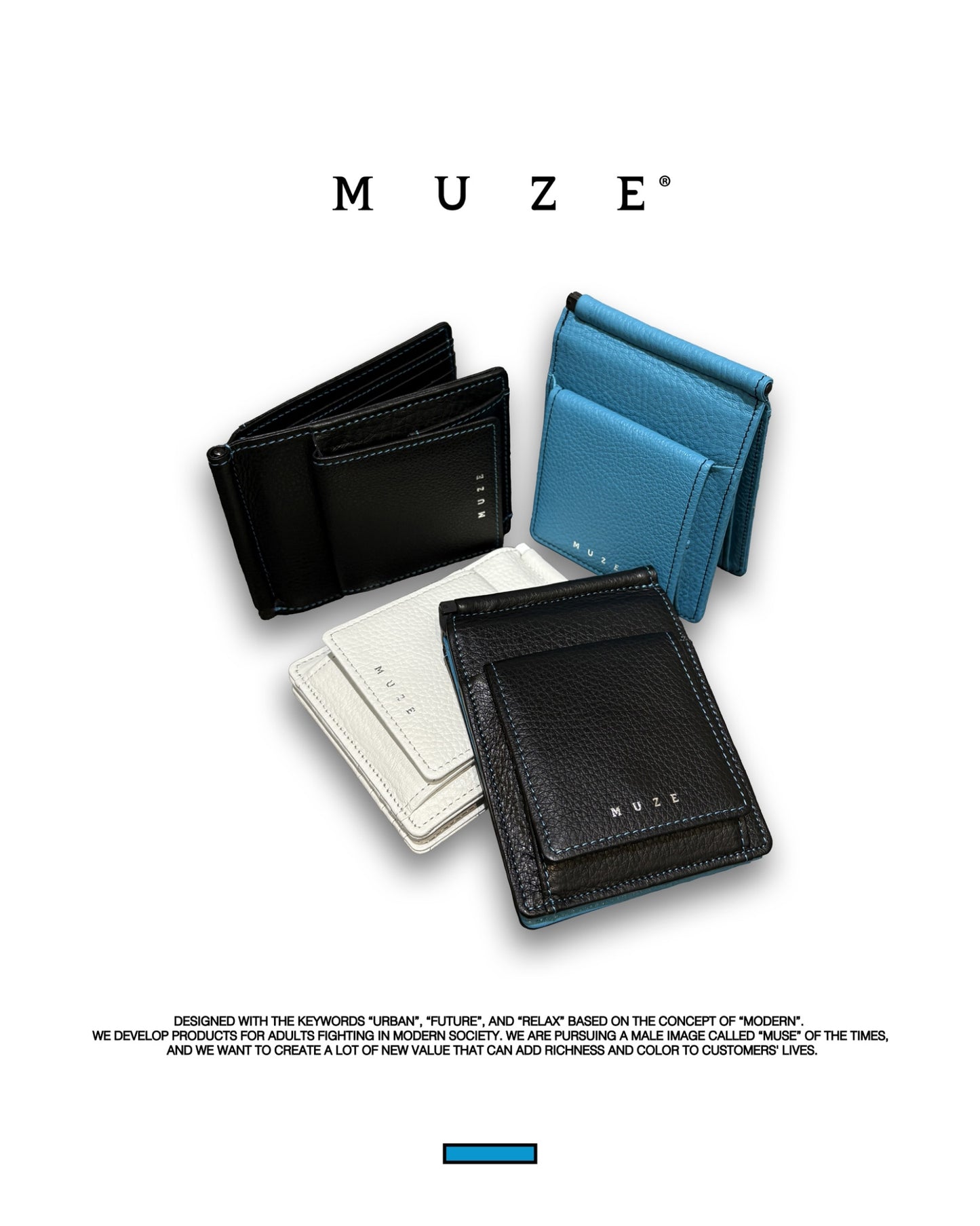 MUZE -【LEATHER MONEY CLIP WALLET(TURQUOISE)】ミューズ レザー マネー クリップ 財布 ターコイズ