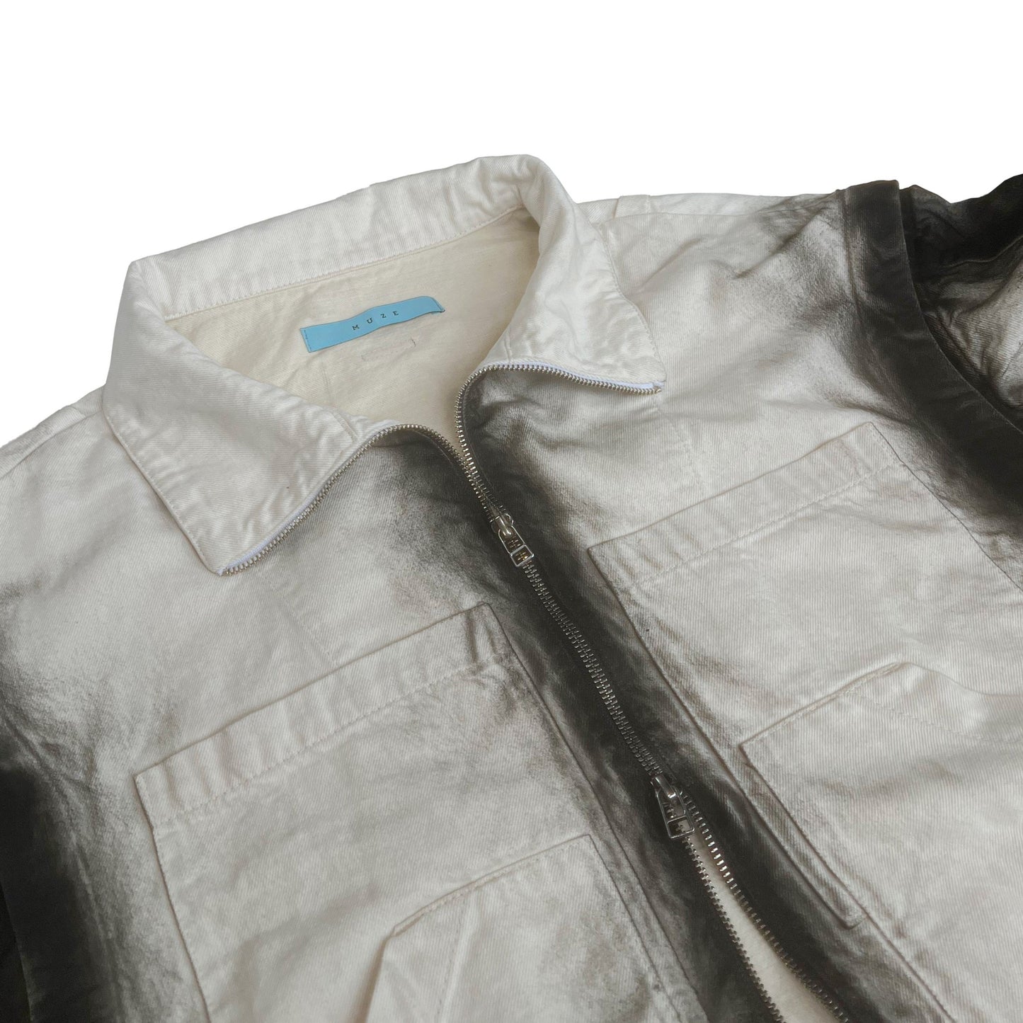 MUZE TURQUOISE LABEL -【2WAY SPRAY DENIM ZIP BLOUSON(WHITE)】ミューズ スプレー デニム ジップ ブルゾン ベスト ホワイト