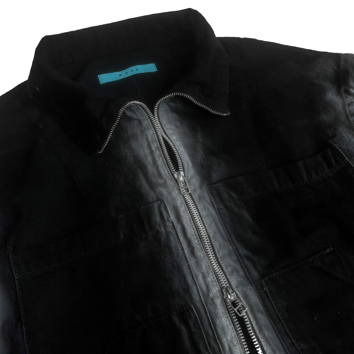 MUZE TURQUOISE LABEL -【2WAY SPRAY DENIM ZIP BLOUSON(BLACK)】ミューズ スプレー デニム ジップ ブルゾン ベスト ブラック