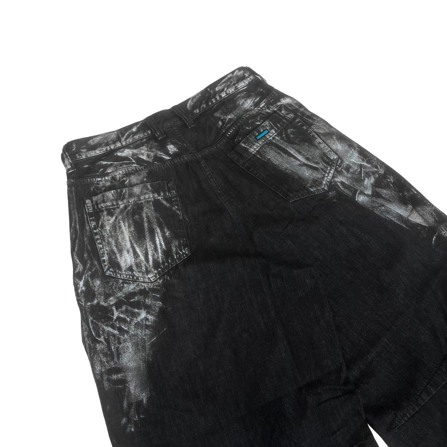 MUZE TURQUOISE LABEL -【FOIL BIOBLEACH DARTS DENIM PANTS(BLACK×WHITE)】ミューズ ダーツデニム 泊プリント バイオブリーチ ブラック ホワイト
