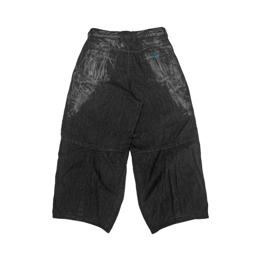 MUZE TURQUOISE LABEL -【FOIL BIOBLEACH DARTS DENIM PANTS(BLACK×WHITE)】ミューズ ダーツデニム 泊プリント バイオブリーチ ブラック ホワイト