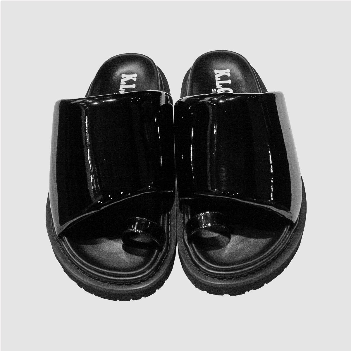 MUZE TURQUOISE LABEL × K.L.G WHITE - MUZE SANDALS SMOOTH(ENAMEL BLACK) ミューズ キッズラブゲイトホワイト サンダル エナメルブラック