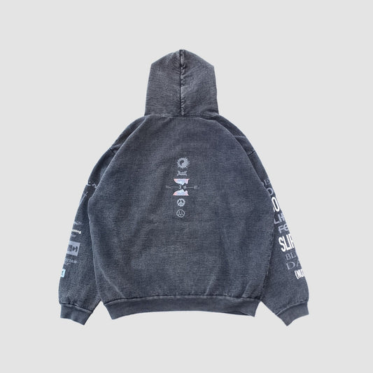 MUZE BLACK LABEL - 14oz MINERAL WASH HEAVY FLEECE ADDICT HOODIE(CARBON BLACK)