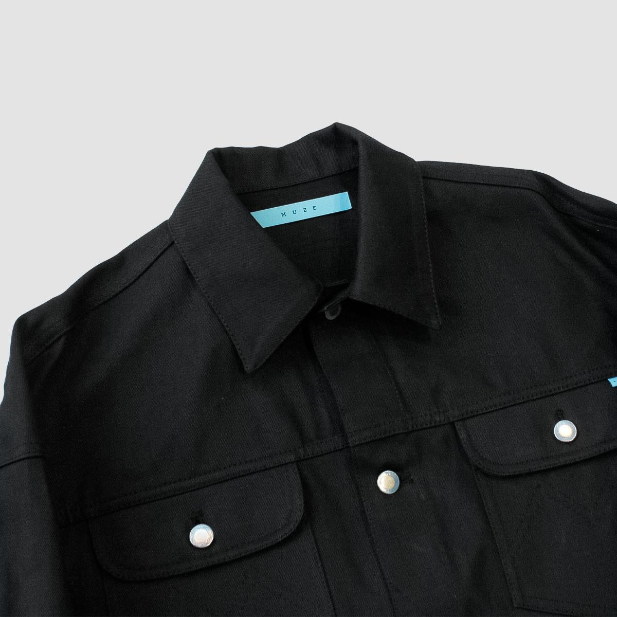 MUZE TURQUOISE LABEL - HEM SLIT WIDE DENIM JACKET(BLACK)ミューズ ヘムスリット デニム ジャケット ワイド ブラック