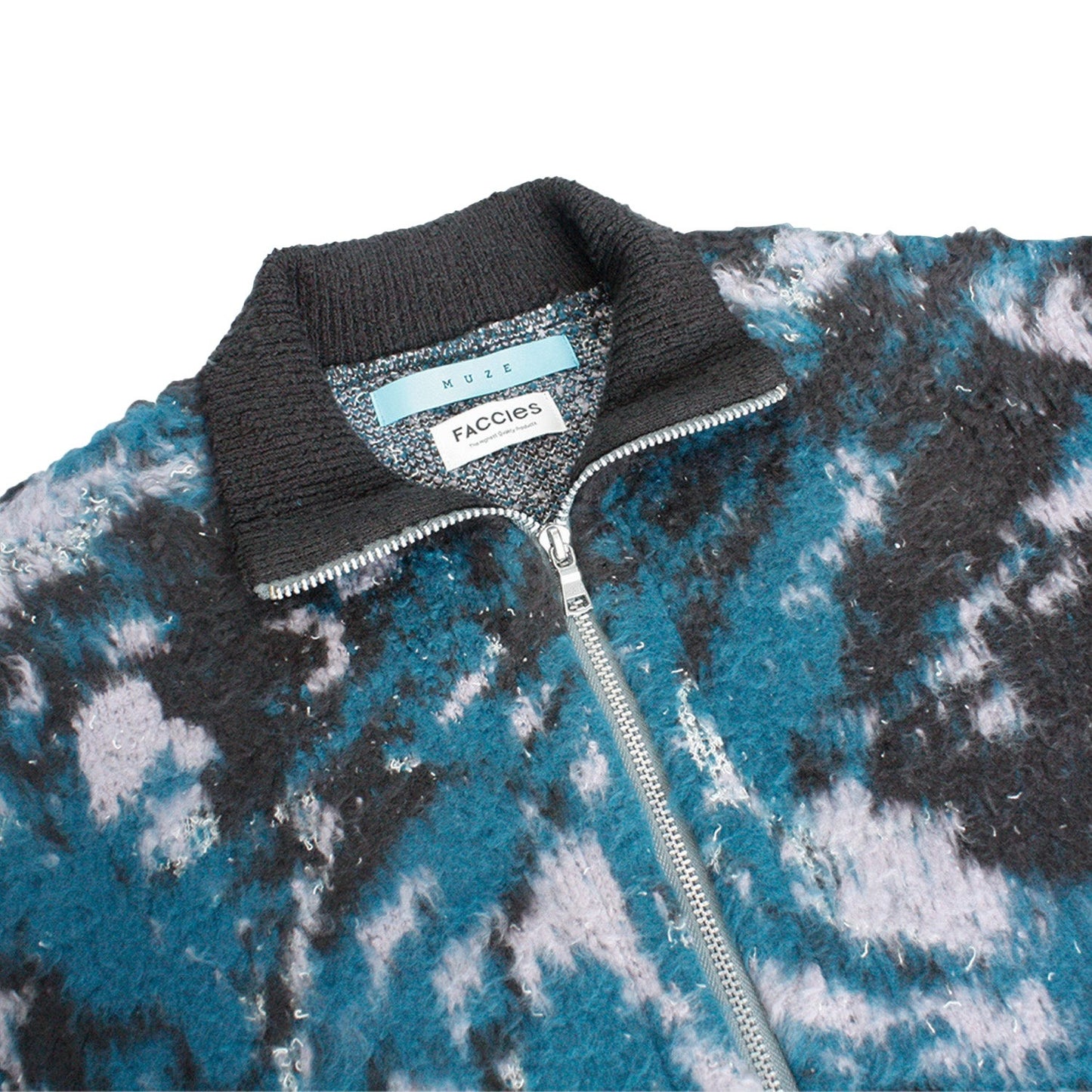 MUZE TURQUOISE LBEL ×FACCIES -【MARBLE PT SHAGGY DRIVERS KNIT(BLUE)】ミューズ ファッチーズ マーブル シャギー ドライバーズ ニット ブルー