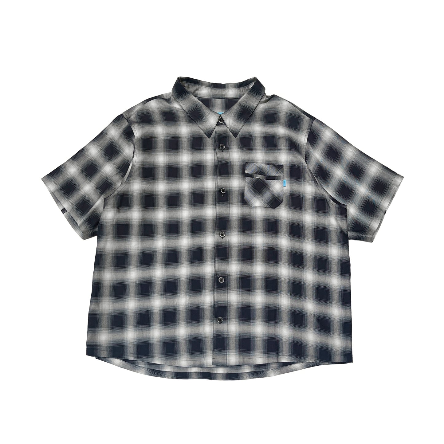 【受注】MUZE TURQUOISE LABEL - 【RAYON OMBRE CHECK SHORT SLEEVE SH(BLACK)】ミューズ レーヨン オンブル チェック ショート スリーブ シャツ ブラック