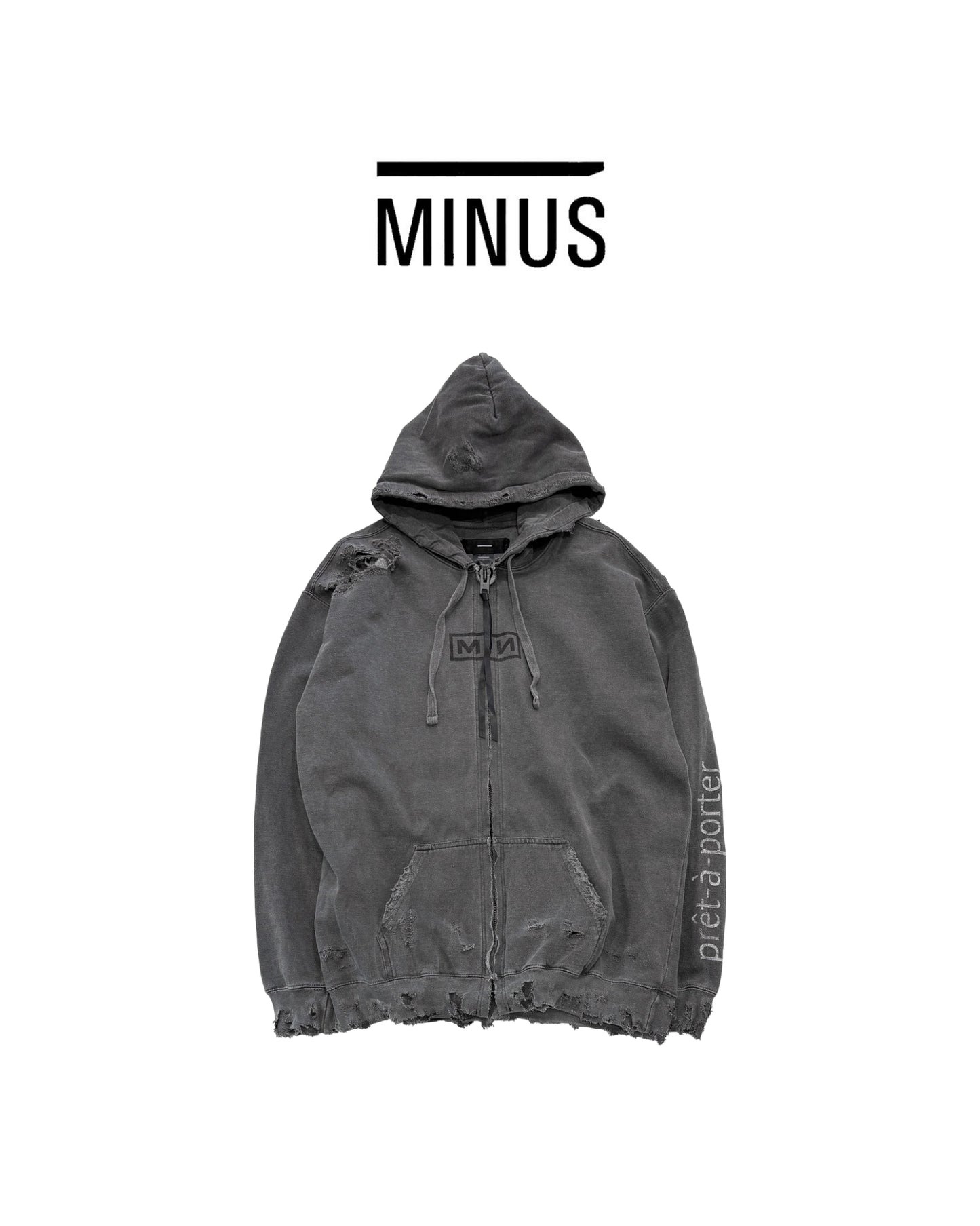 RESTOCK/MINUS -【Bootleg Zip Up Hoodie With Damaged(SIN)(AGED BLACK)】マイナス ジップ フーディー ブラック