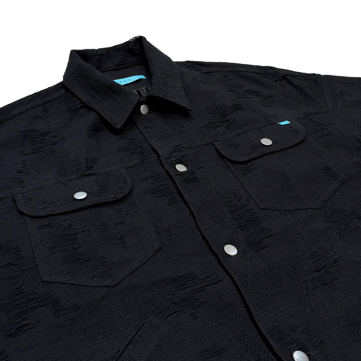 MUZE TURQUOISE LBEL ×MINUS -【CUT JACQUARD HEM SLIT JACKET(BLACK)】ミューズ マイナス スリット ジャケット カットジャガード ブラック