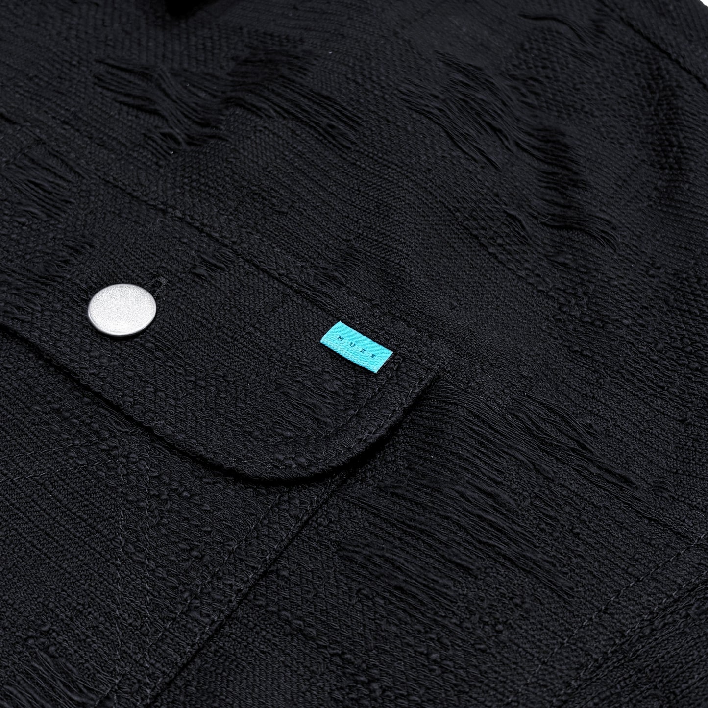 MUZE TURQUOISE LBEL ×MINUS -【CUT JACQUARD HEM SLIT JACKET(BLACK)】ミューズ マイナス スリット ジャケット カットジャガード ブラック