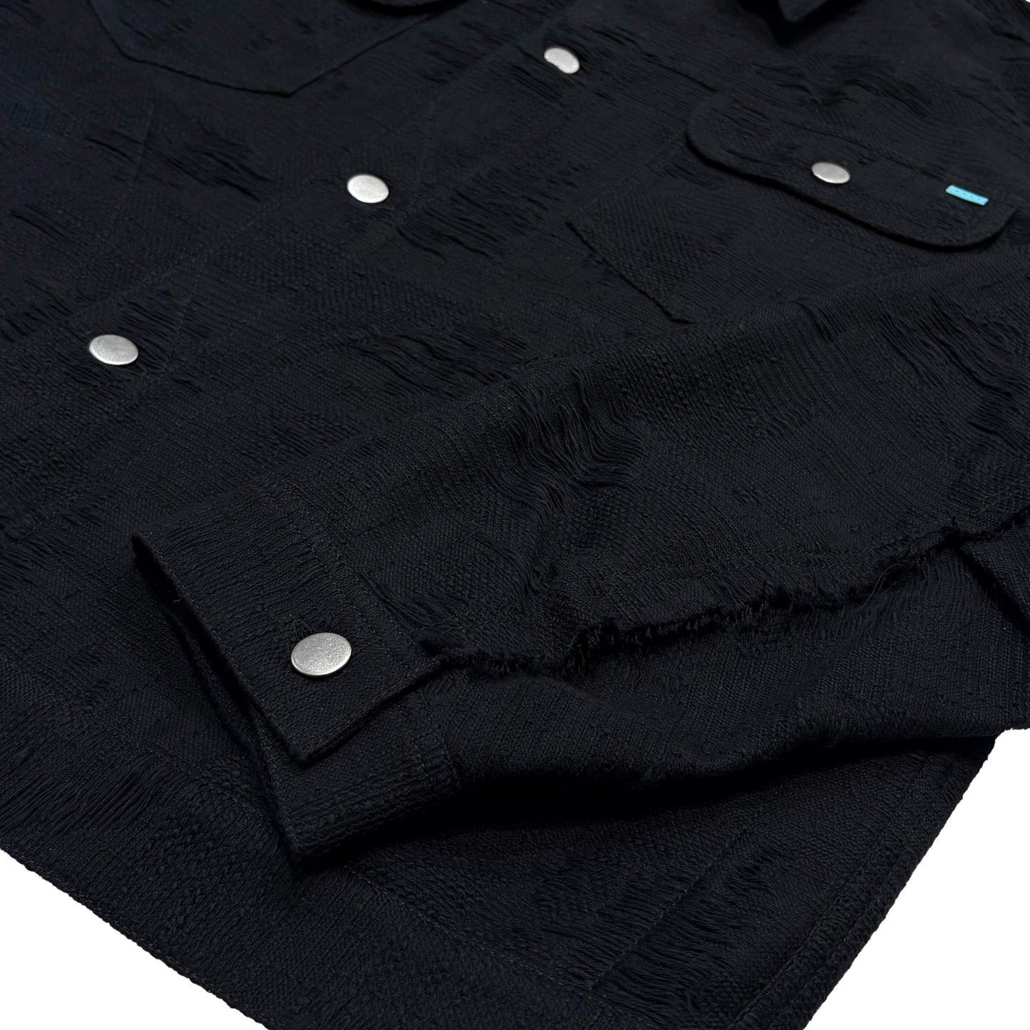 MUZE TURQUOISE LBEL ×MINUS -【CUT JACQUARD HEM SLIT JACKET(BLACK)】ミューズ マイナス スリット ジャケット カットジャガード ブラック