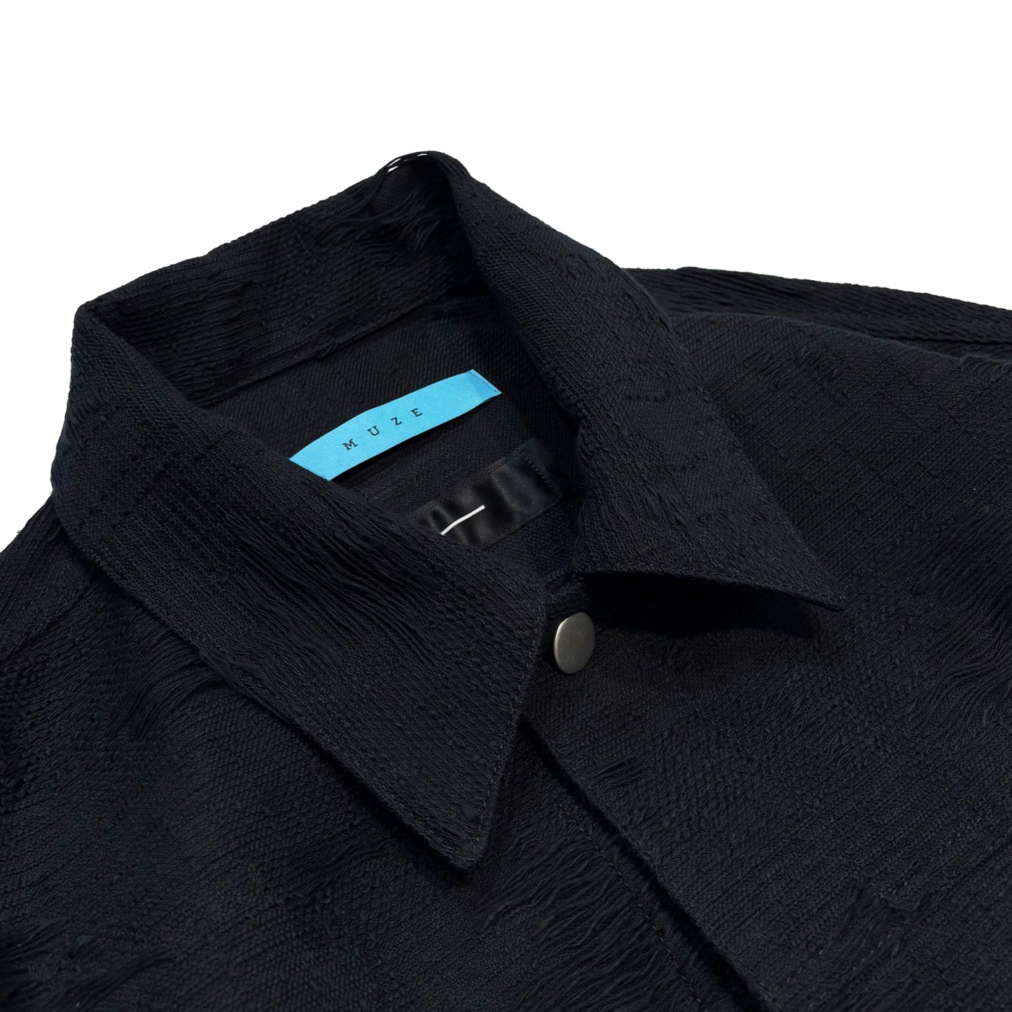 MUZE TURQUOISE LBEL ×MINUS -【CUT JACQUARD HEM SLIT JACKET(BLACK)】ミューズ マイナス スリット ジャケット カットジャガード ブラック