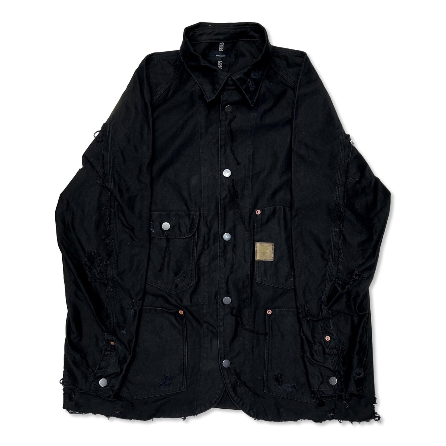 MINUS -【Chore Jacket With Damaged(PIGMENT DYED MOLESKIN)(BLACK)】マイナス チョア ジャケット ダメージ ブラック