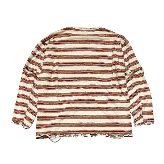 FACCIES -【Vintage Border Detachable sleeves LS (Damage)(ECRU×RED)】ファッチーズ ヴィンテージ ボーダー Tシャツ エクリュレッド