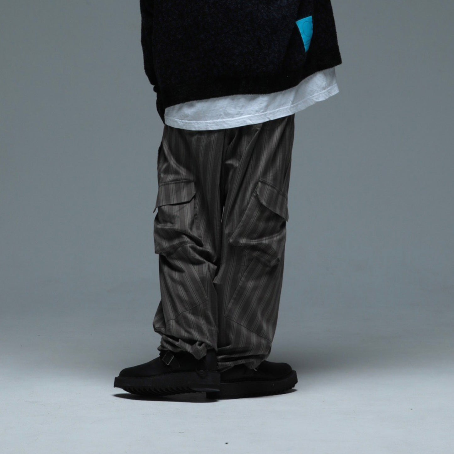 MUZE TURQUOISE LABEL - VILOFT STRIPE DOUBLE KNEE CARGO PANTS(BROWN)ミューズ ストライプ ダブルニー カーゴ パンツ ブラウン