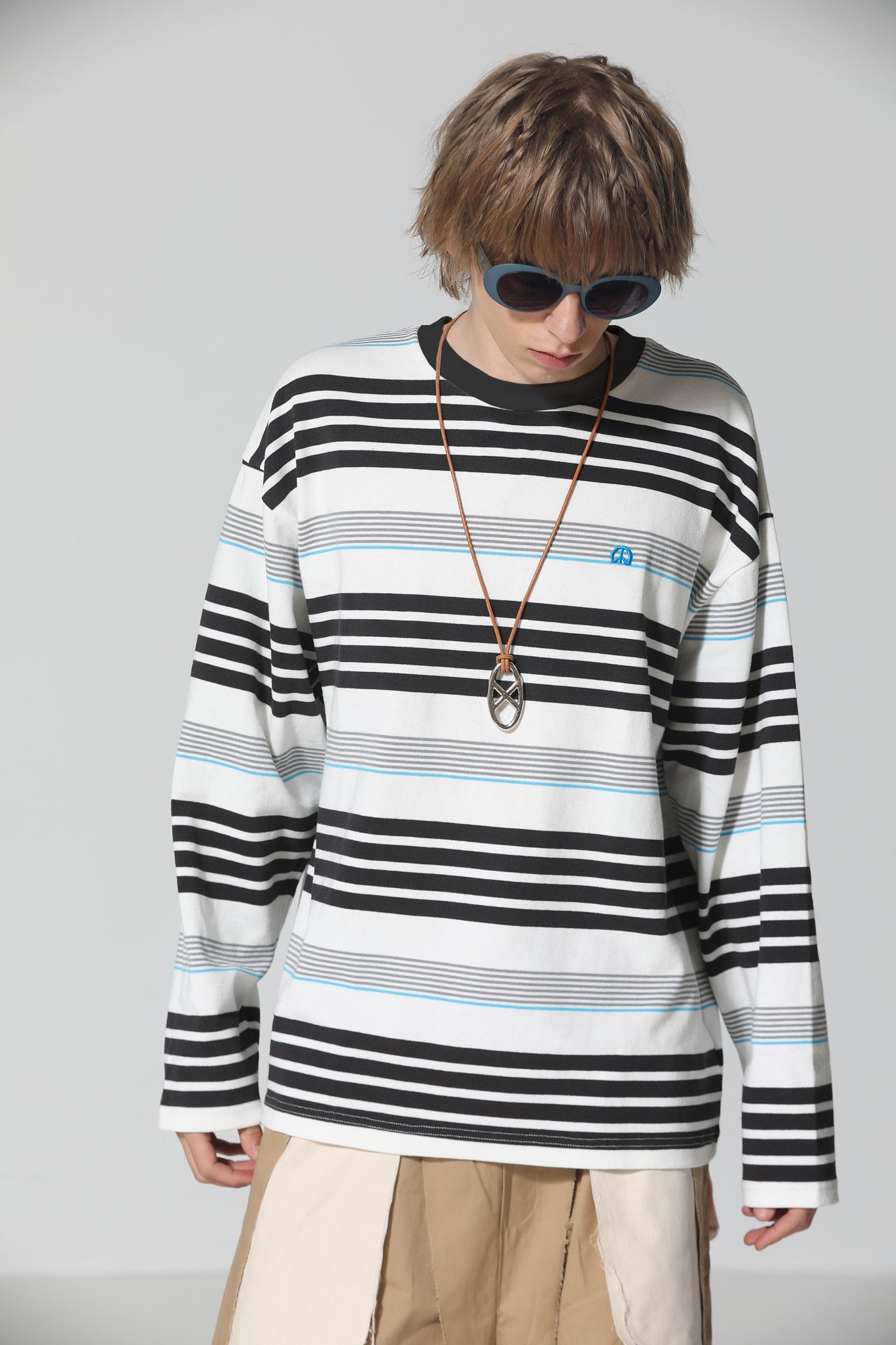 MUZE®︎ TURQUOISE LABEL ×47L - BORDER_LONG_SLEEVE T-SH(WHITE×TURQUOISE)ミューズ ボーダー L/S Tシャツ ホワイト ターコイズ