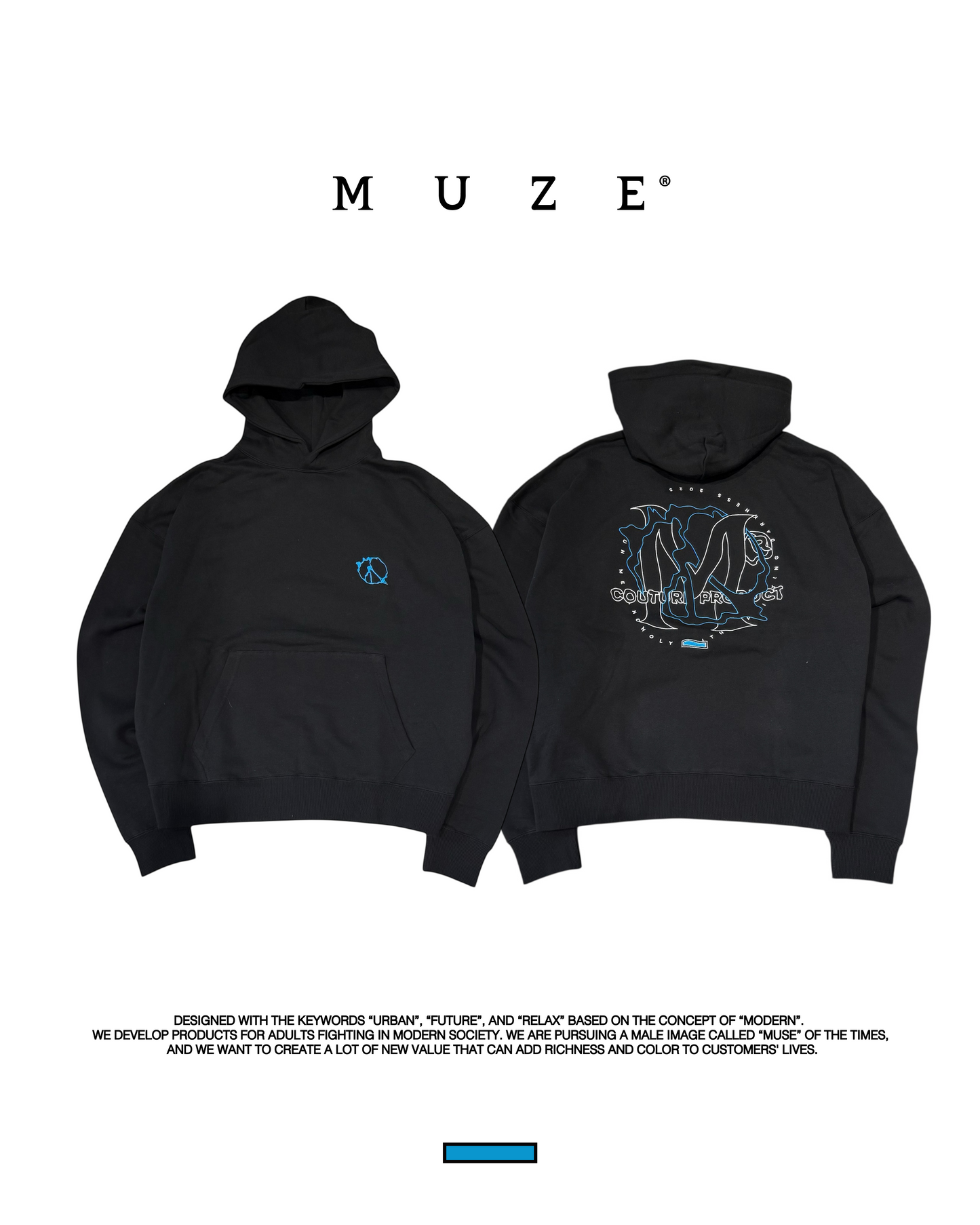 MUZE®︎ TURQUOISE LABEL - 【MUZE® ACID EMBROIDERY WIDE SWEAT HOODIE】ミューズ アシッド 刺繍 ワイド スウェット フーディ